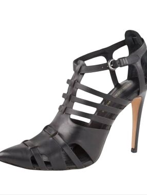 Rebecca Minkoff Randi Black Leather Strappy Cage Heels Size 9 Pointed Toe
